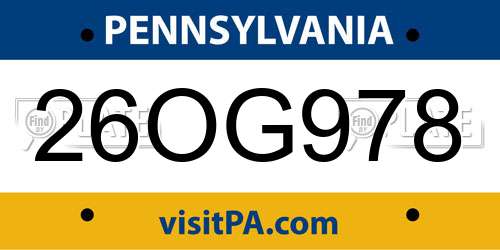 26OG978 Pennsylvania License Plate