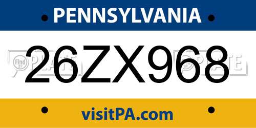 26ZX968 Pennsylvania License Plate
