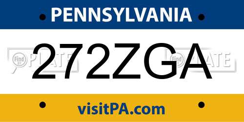 272ZGA Pennsylvania License Plate