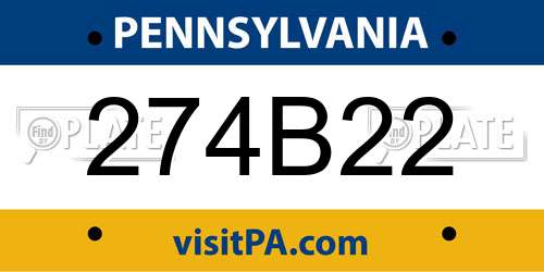 274B22 Pennsylvania License Plate