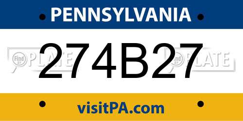 274B27 Pennsylvania License Plate