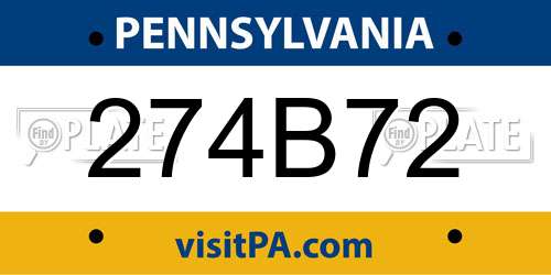 274B72 Pennsylvania License Plate