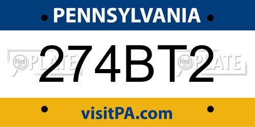 274BT2 Pennsylvania License Plate