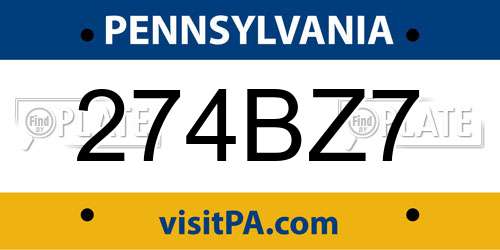 274BZ7 Pennsylvania License Plate