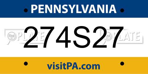 274S27 Pennsylvania License Plate