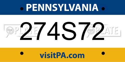 274S72 Pennsylvania License Plate