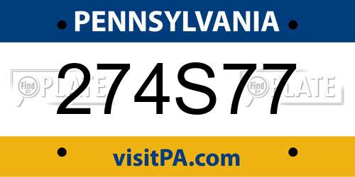 274S77 Pennsylvania License Plate