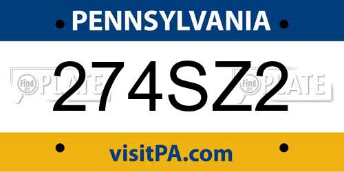 274SZ2 Pennsylvania License Plate