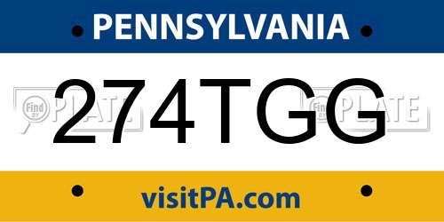 274TGG Pennsylvania License Plate