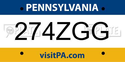 274ZGG Pennsylvania License Plate