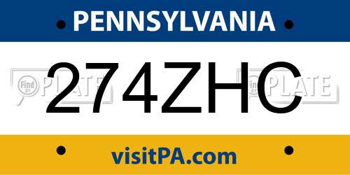 274ZHC Pennsylvania License Plate