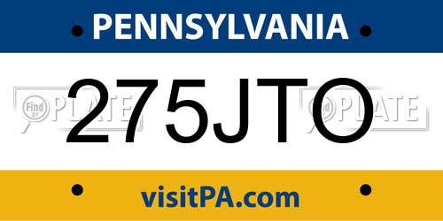 275JTO Pennsylvania License Plate