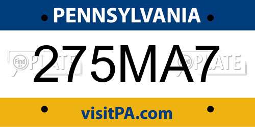 275MA7 Pennsylvania License Plate