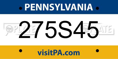 275S45 Pennsylvania License Plate