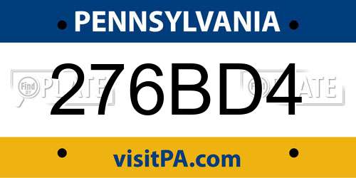 276BD4 Pennsylvania License Plate