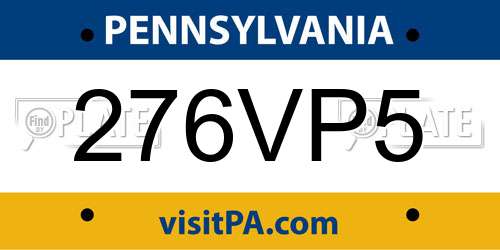 276VP5 Pennsylvania License Plate