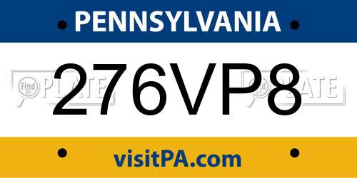 276VP8 Pennsylvania License Plate