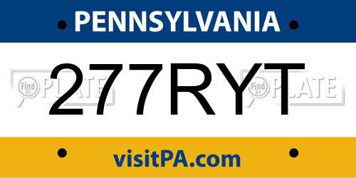 277RYT Pennsylvania License Plate