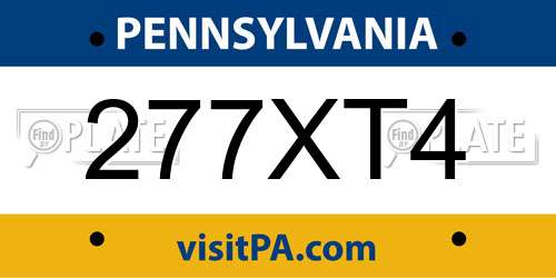 277XT4 Pennsylvania License Plate