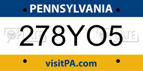 278YO5 Pennsylvania License Plate