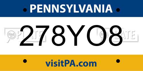 278YO8 Pennsylvania License Plate