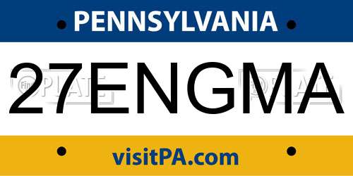 27ENGMA Pennsylvania License Plate