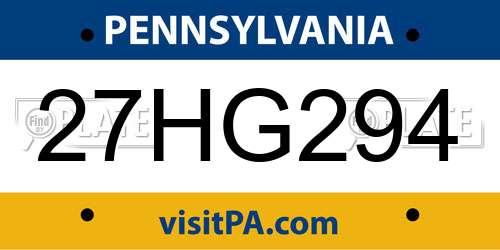 27HG294 Pennsylvania License Plate