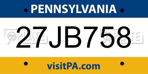 27JB758 Pennsylvania License Plate