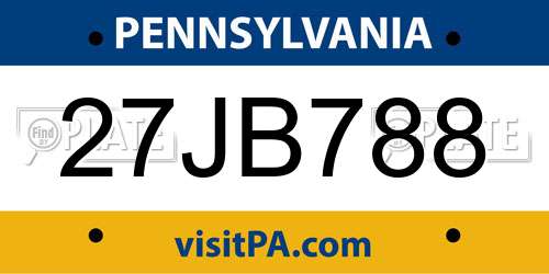 27JB788 Pennsylvania License Plate