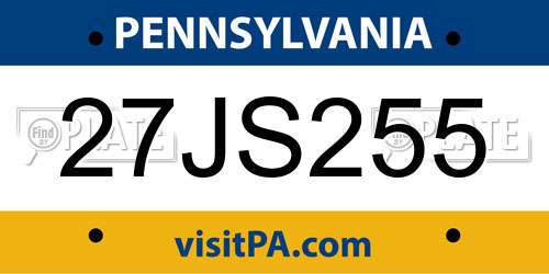 27JS255 Pennsylvania License Plate
