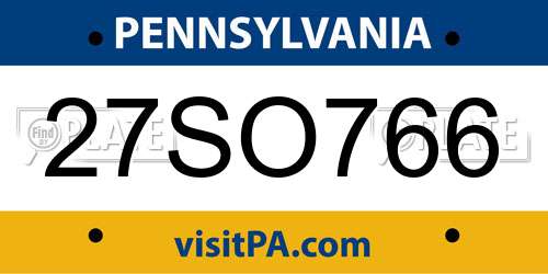27SO766 Pennsylvania License Plate