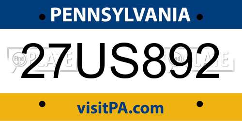 27US892 Pennsylvania License Plate