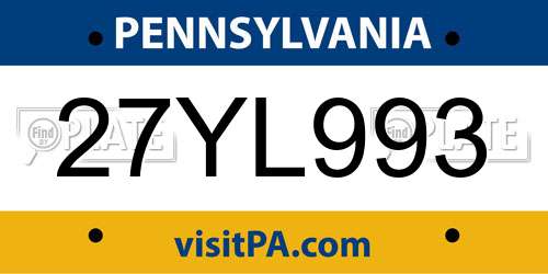 27YL993 Pennsylvania License Plate