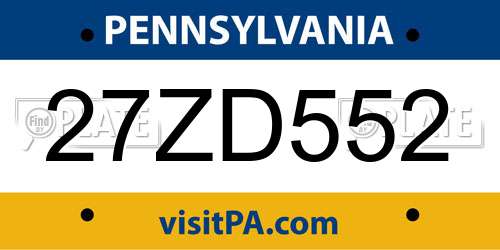 27ZD552 Pennsylvania License Plate