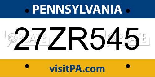 27ZR545 Pennsylvania License Plate