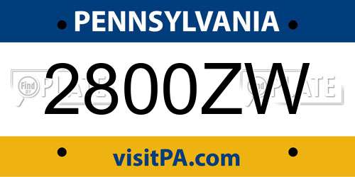 2800ZW Pennsylvania License Plate