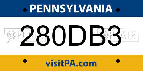 280DB3 Pennsylvania License Plate