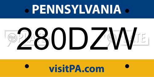 280DZW Pennsylvania License Plate