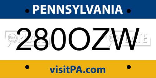 280OZW Pennsylvania License Plate