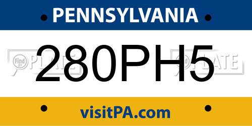 280PH5 Pennsylvania License Plate