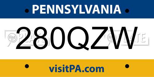 280QZW Pennsylvania License Plate