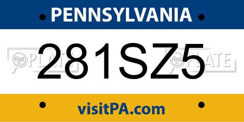 281SZ5 Pennsylvania License Plate