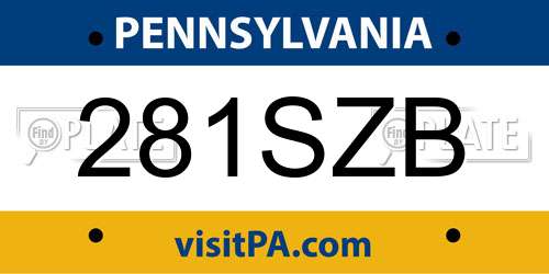 281SZB Pennsylvania License Plate