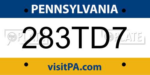 283TD7 Pennsylvania License Plate