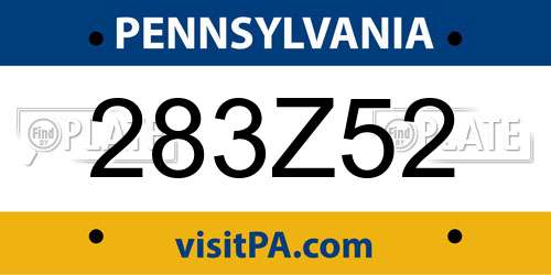 283Z52 Pennsylvania License Plate