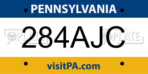 284AJC Pennsylvania License Plate