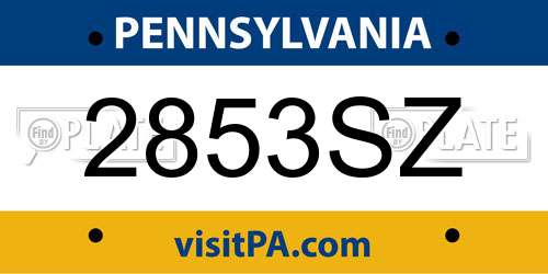 2853SZ Pennsylvania License Plate