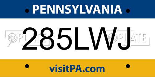 285LWJ Pennsylvania License Plate