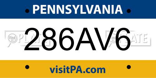 286AV6 Pennsylvania License Plate