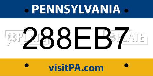 288EB7 Pennsylvania License Plate